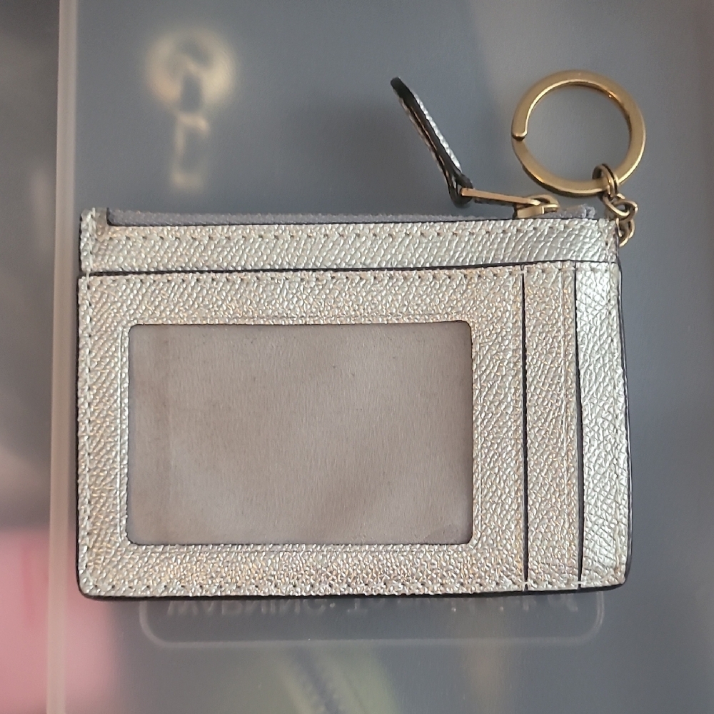Coach Metallic Silver Leather Keychain Pouch - Picture 2 of 3